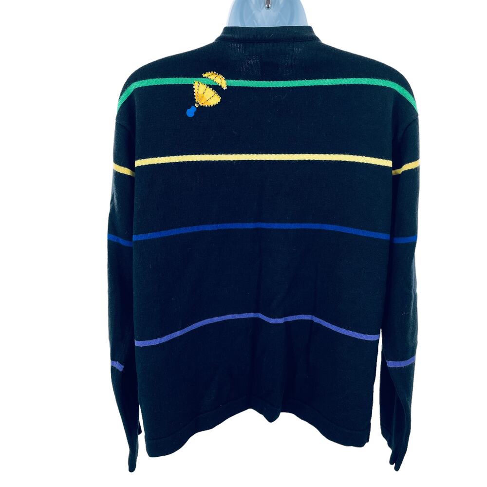 Vintage Terazzo Black Embroidered Colorful Sequin Hot Air Balloons Cardigan M - Picture 3 of 13